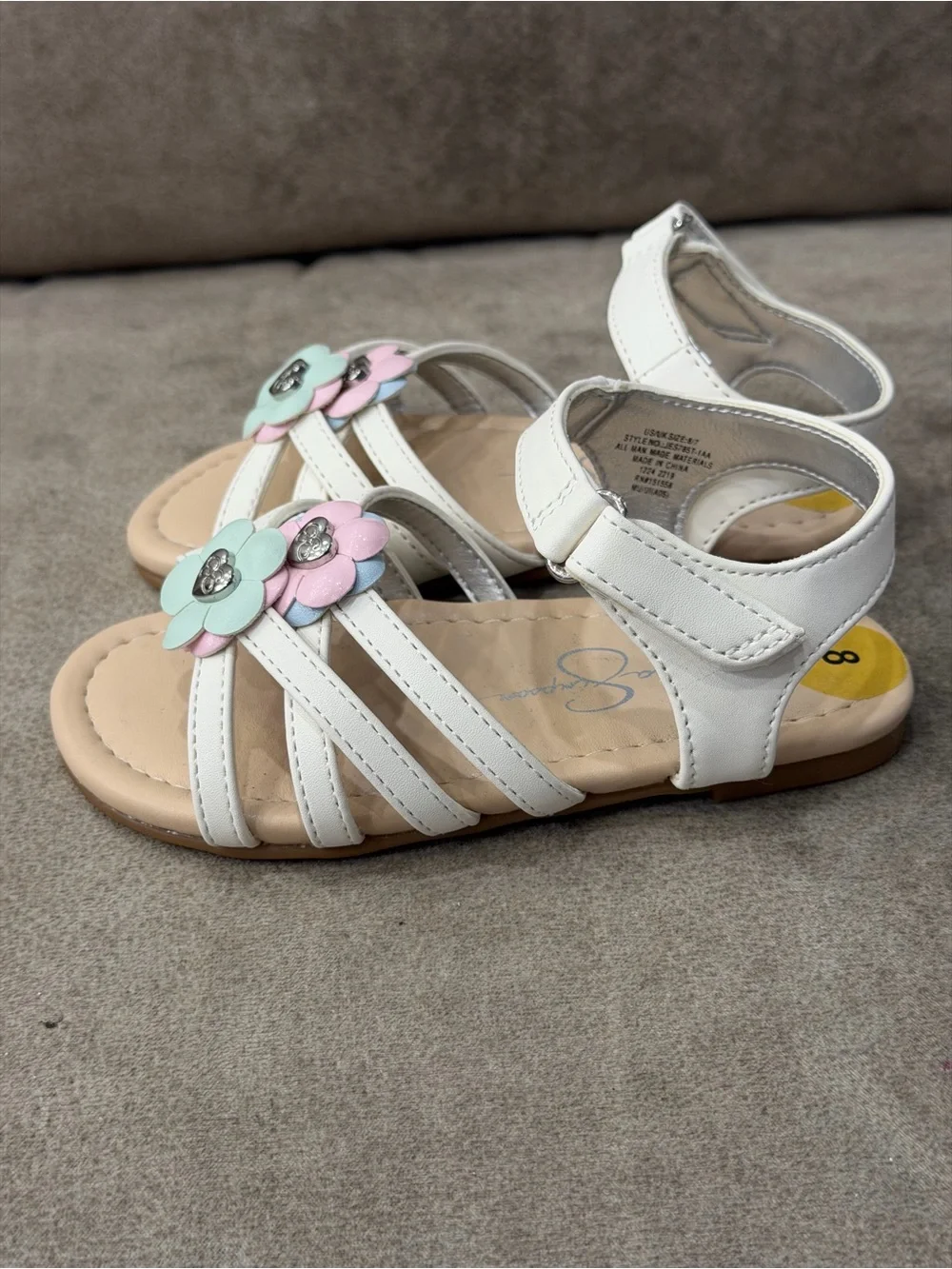 Jessica Simpson Girls White Floral Sandals Size 8 Pastel Flowers JES7851